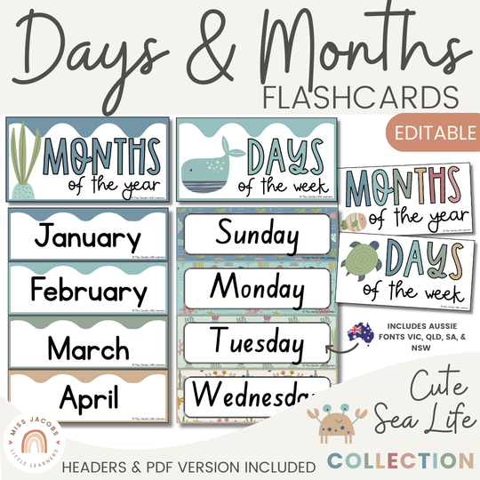 Days and Months - Cute Sea Life Classroom Decor