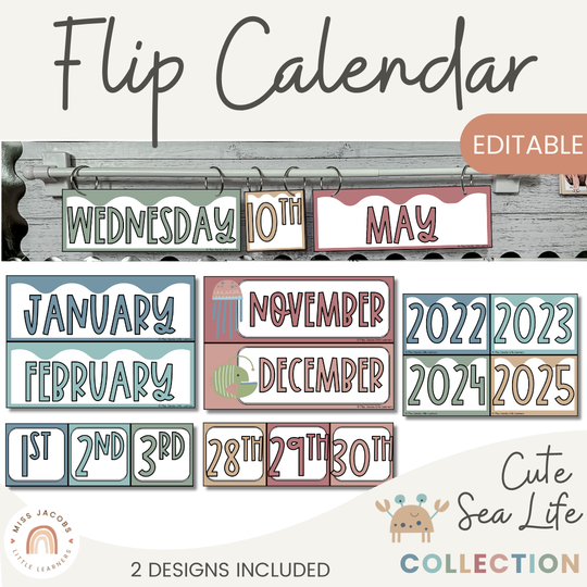Flip Calendar - Cute Sea Life Classroom Decor