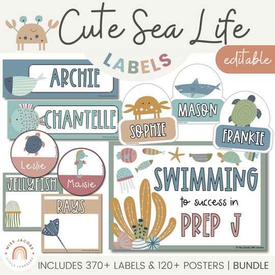 Class Labels Bundle - Name Plate, Door Display, Posters - Cute Sea Life