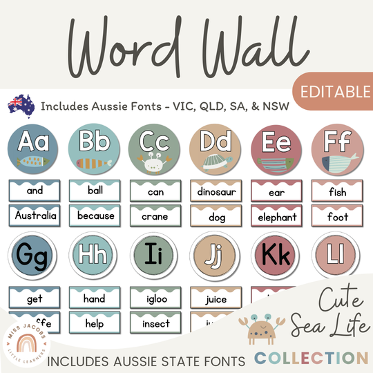Alphabet Word Wall - Cute Sea Life Classroom Decor