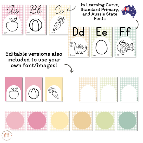 Alphabet Posters | Daisy Gingham Pastels Classroom Decor | Editable