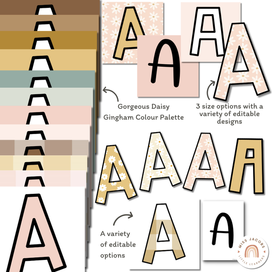 Bulletin Board Lettering Pack | Daisy Gingham Neutrals – Miss Jacobs ...
