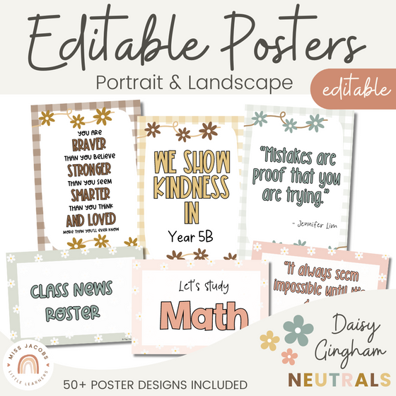 Editable Classroom Posters | Daisy Gingham Neutrals Classroom Decor - Miss Jacobs Little Learners