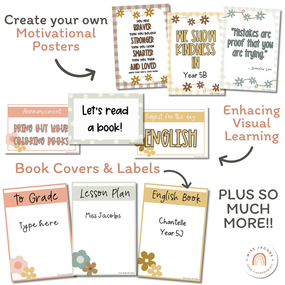 Editable Classroom Posters | Daisy Gingham Neutrals Classroom Decor - Miss Jacobs Little Learners