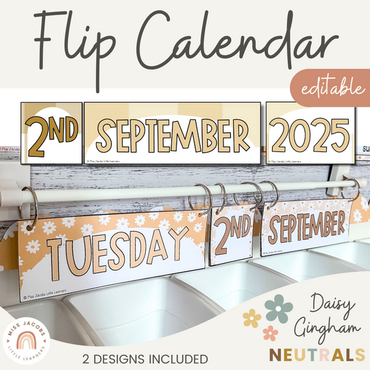 Flip Calendar - Daisy Gingham Neutrals Decor
