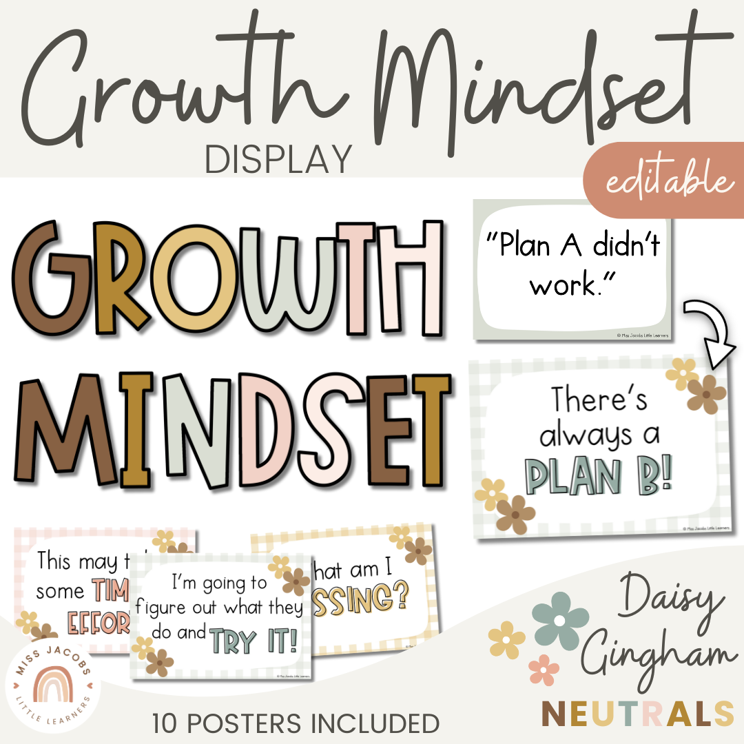 Modern Growth Mindset Display | Daisy Gingham Neutral Classroom Decor ...