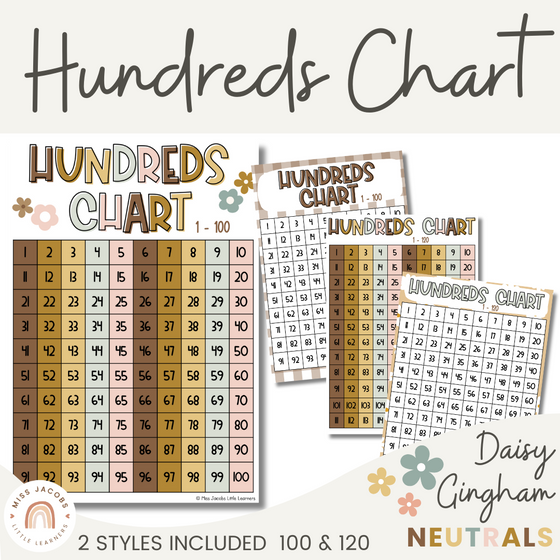 Hundreds Chart | Daisy Gingham Neutral Math Classroom Decor - Miss Jacobs Little Learners