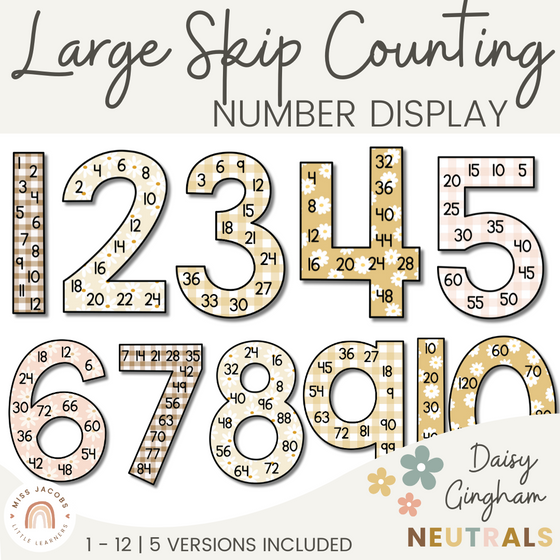 Skip Counting Posters | Daisy Gingham Neutral Math Classroom Decor - Miss Jacobs Little Learners