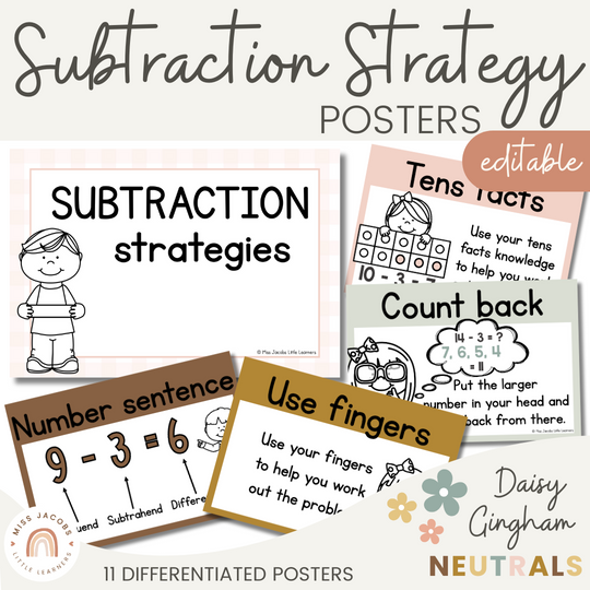 Subtraction Strategies Posters - Daisy Gingham Neutrals Decor