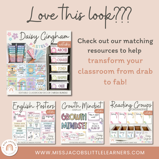 Bulletin Board Lettering Pack | Daisy Gingham Pastel Classroom Decor | Editable - Miss Jacobs Little Learners