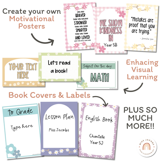 Editable & Customizable Classroom Posters | Daisy Gingham Pastels Classroom Decor - Miss Jacobs Little Learners