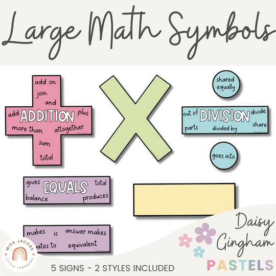 Large Math Symbols - Daisy Gingham Pastels Decor