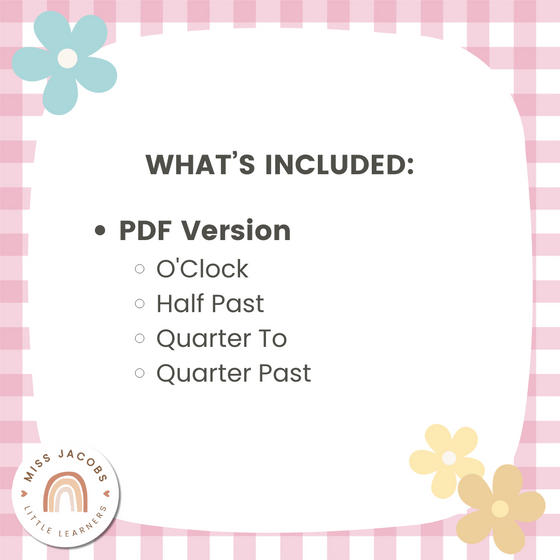 Daisy Gingham Pastels Time and Clock Posters - Miss Jacobs Little Learners