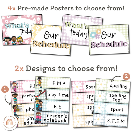 Visual Timetable | Daisy Gingham Pastels Classroom Decor | Editable - Miss Jacobs Little Learners