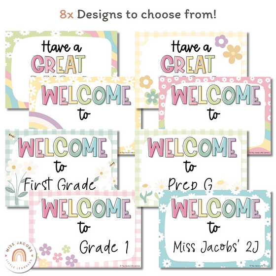 Daisy Gingham Pastels Welcome Posters - Miss Jacobs Little Learners