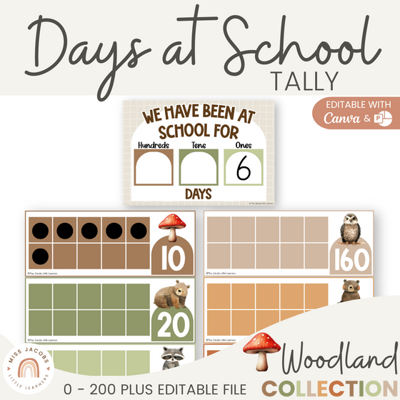 Days At School Tally Display - Woodland Theme Classroom Decor - Miss Jacobs Little Learners