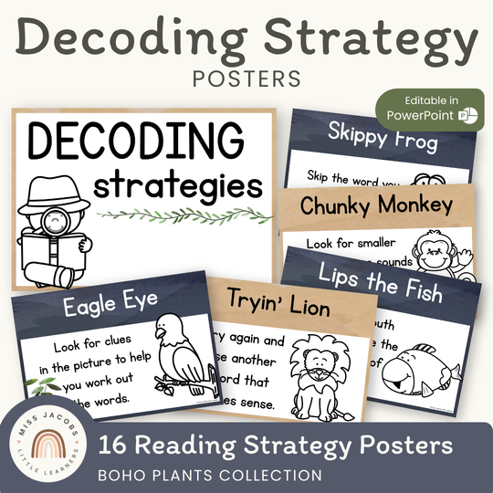 Reading Decoding Strategies Posters - Boho Plants Decor