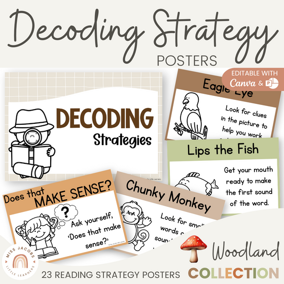 Decoding Reading Strategies Posters - Woodland Classroom Decor - Miss Jacobs Little Learners