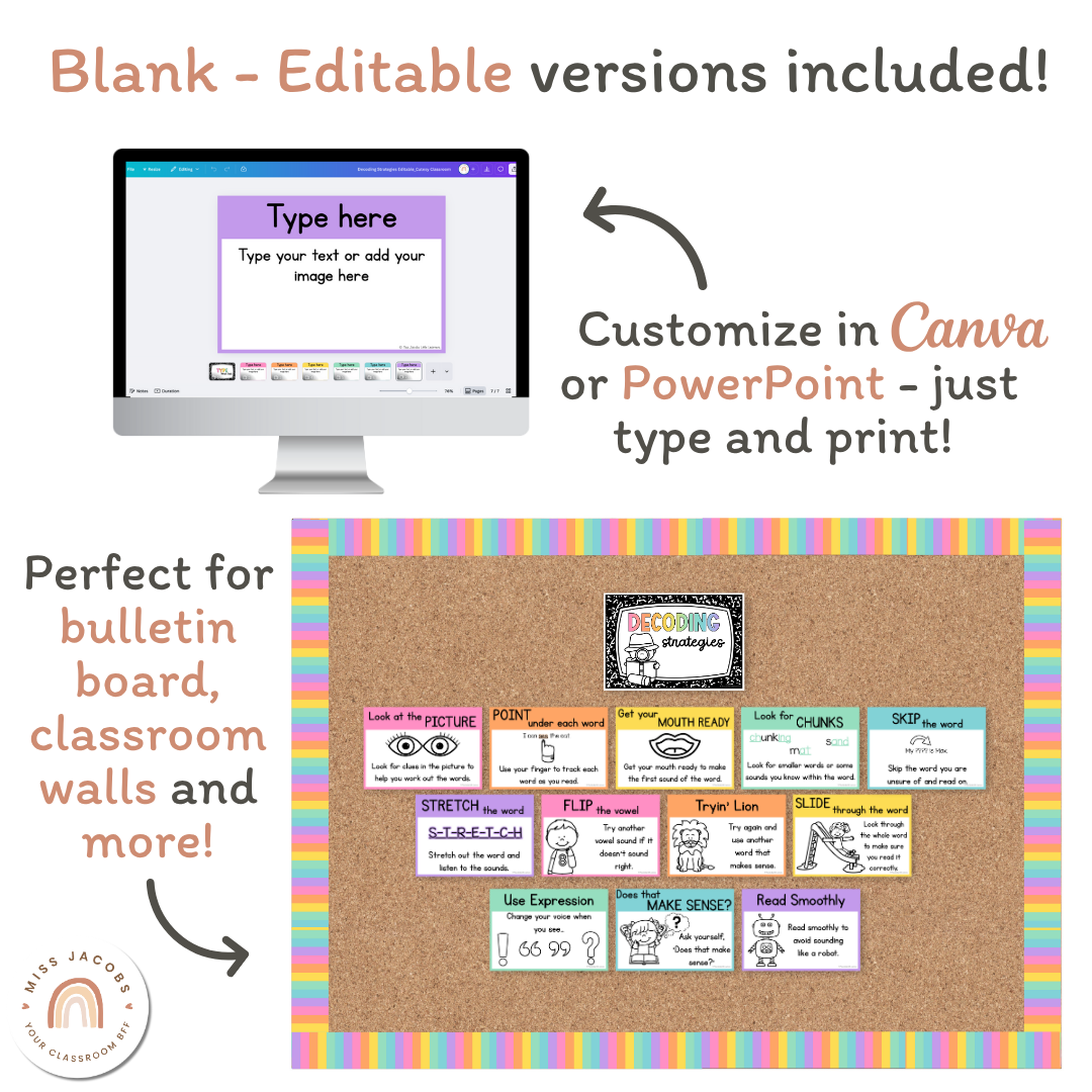 Reading Decoding Strategies Posters - Cutesy Classroom Theme - MJLL