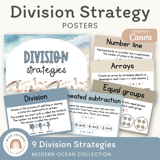 Division Strategies Posters - Modern Ocean Classroom Decor