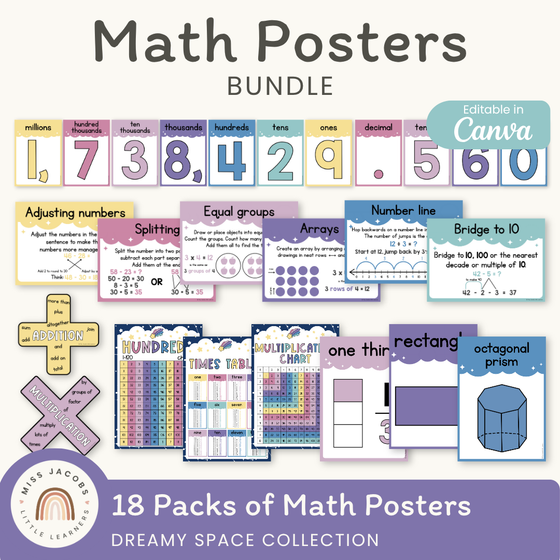 Math Posters Bundle - Dreamy Space Classroom Decor - Miss Jacobs Little Learners