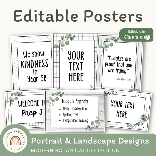 Editable Classroom Posters Templates - Modern Botanical Decor