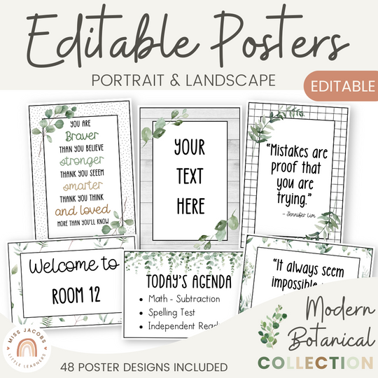 Editable Classroom Posters Templates - Modern Botanical Decor
