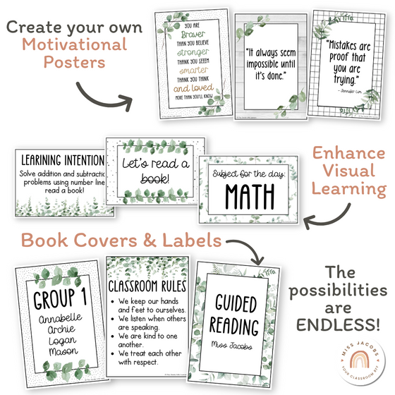 Editable Classroom Posters Templates - Modern Botanical Decor - Miss Jacobs Little Learners