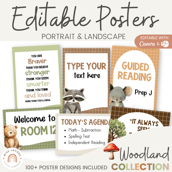 Editable Classroom Posters Templates - Woodland Theme Decor - Miss Jacobs Little Learners