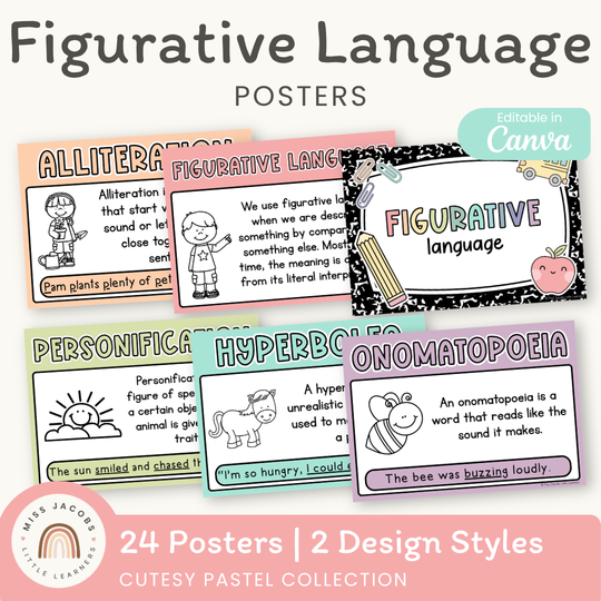 Figurative Language Posters - Cutesy Pastel English Decor