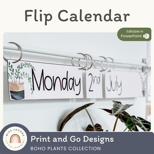 Flip Calendar - Boho Plants Classroom Decor