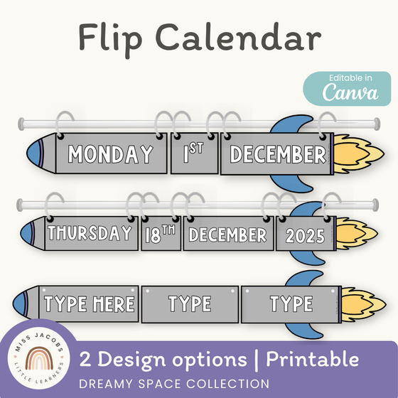Flip Calendar - Dreamy Space Classroom Decor - Miss Jacobs Little Learners