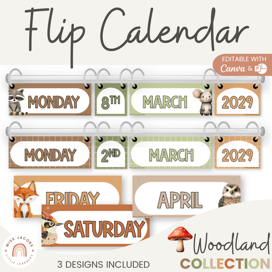 Flip Calendar - Woodland Theme Classroom Decor