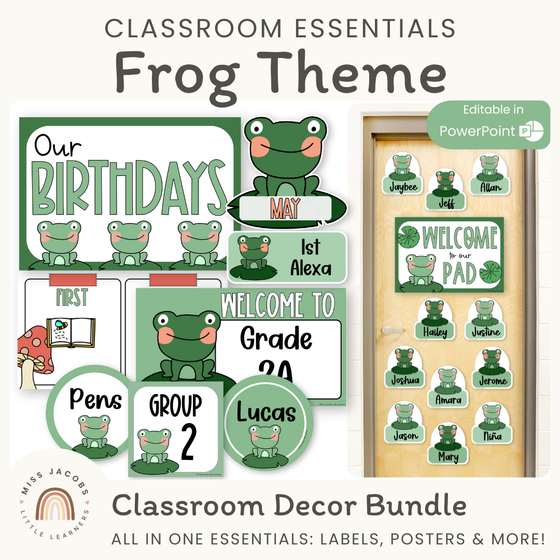 Frog Theme Classroom Essentials Decor Pack - Miss Jacobs Little Learners