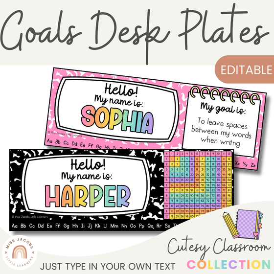 Cutesy Classroom Decor - Student Goals Desk Mat - Miss Jacobs Little Learners