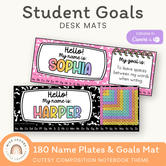 Student Desk Name Plate & Goals Mat - Cutesy Classroom Decor