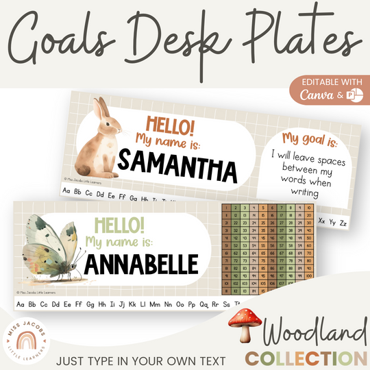 Student Desk Name Plate & Goals Mat - Woodland Classroom Decor