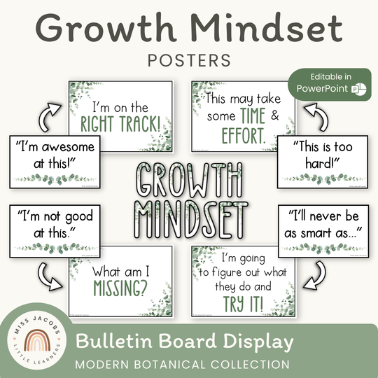 Growth Mindset Posters Eucalyptus - Modern Botanical Decor