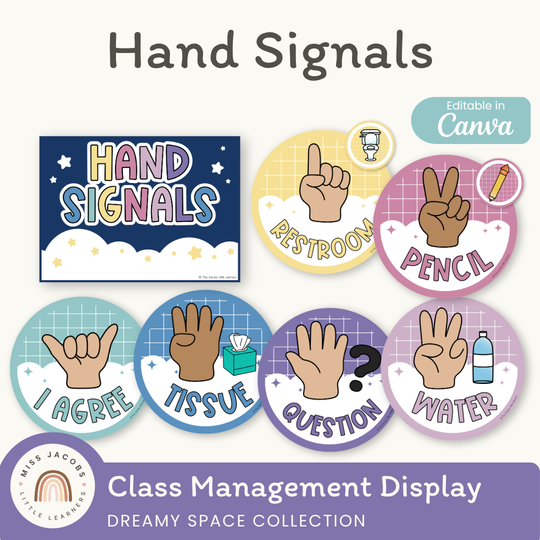 Hand Signals Posters - Dreamy Space Theme Classroom Decor