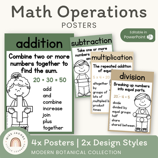 Math Operations Posters - Modern Botanical Decor