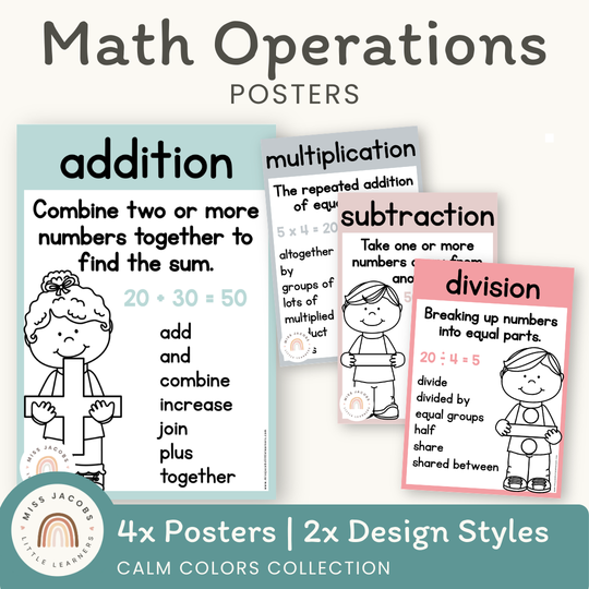 Math Operation Posters - Calm Colors Math Decor