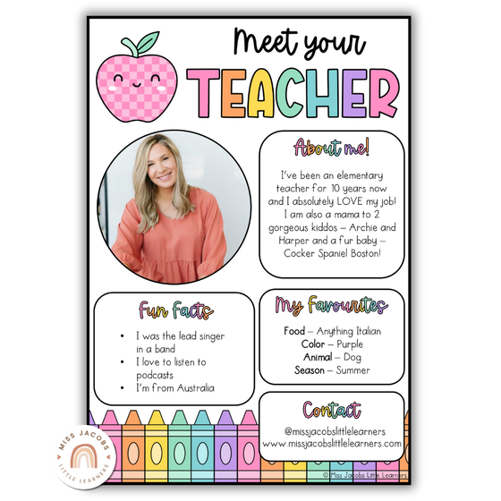 Meet the Teacher Template - Cutesy Classroom Decor - Miss Jacobs Little Learners