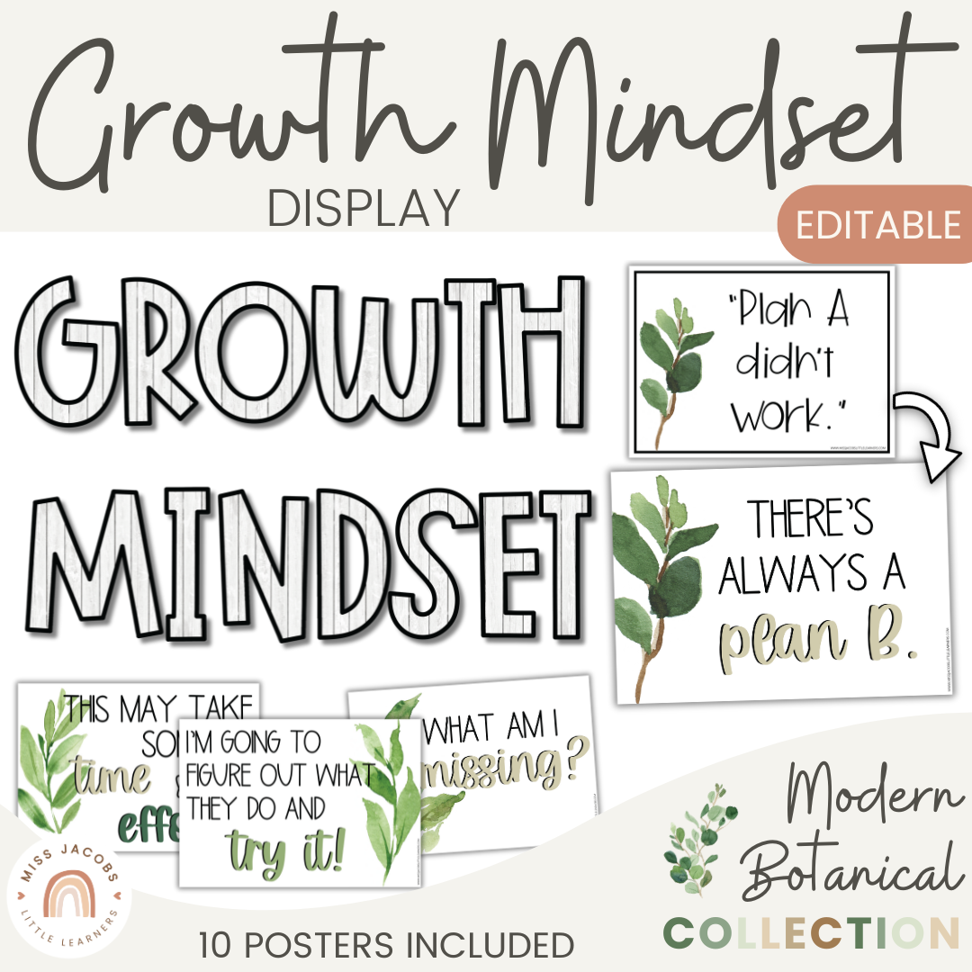  Botanical Modern Farmhouse Growth Mindset Classroom Display - Miss Jacobs Little Learners