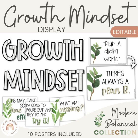 Botanical Modern Farmhouse Growth Mindset Classroom Display - Miss Jacobs Little Learners