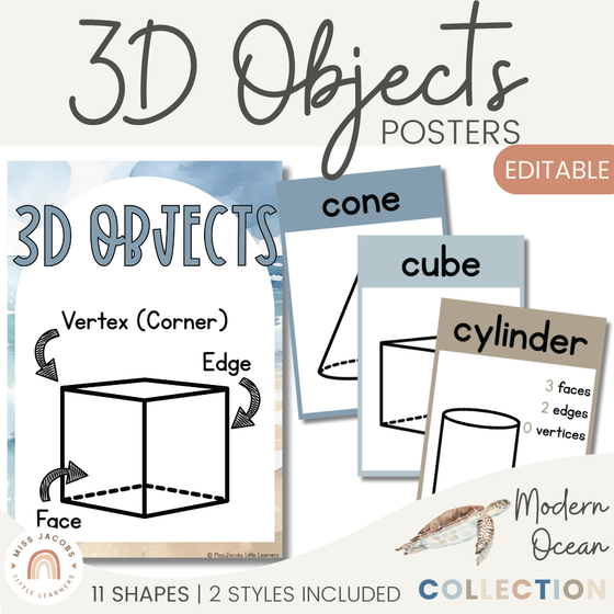 3D Shape Posters - Modern Ocean Math Posters Classroom Decor - Miss Jacobs Little Learners