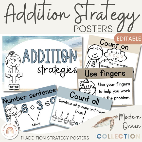 Addition Strategies Posters - Modern Ocean Math Posters Classroom Decor - Miss Jacobs Little Learners