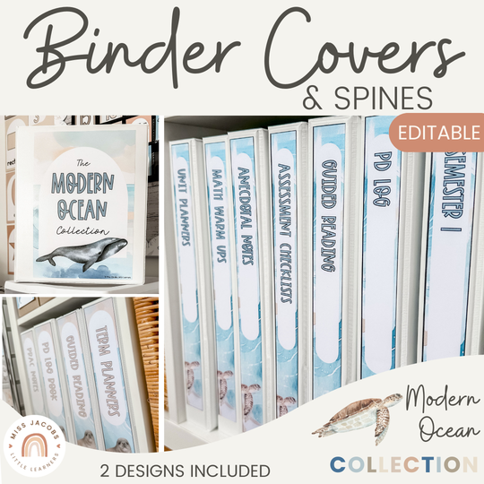 Binder Covers and Spine Labels - Modern Ocean Classroom Decor