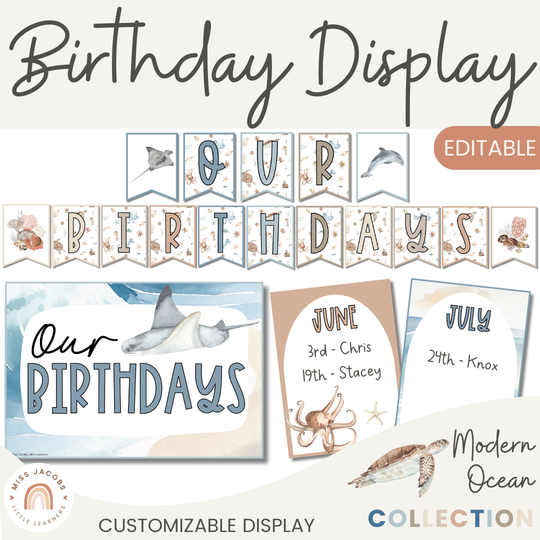 Birthday Display - Modern Ocean Classroom Decor