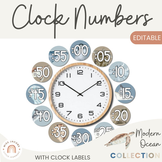 Clock Labels - Modern Ocean Classroom Decor