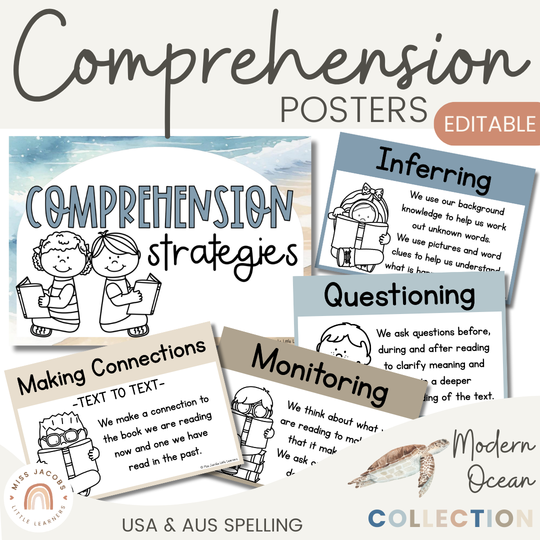 Reading Comprehension Strategies Posters - Modern Ocean Theme